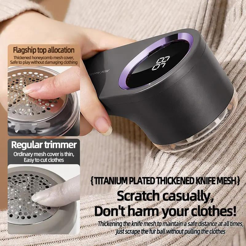 Electric Lint Remover, Portable USB Rechargeable Sweater Shaver, LED Display Hairball Trimmer, Durable Lint Remover Shaver for Socks/Sweaters/Coats