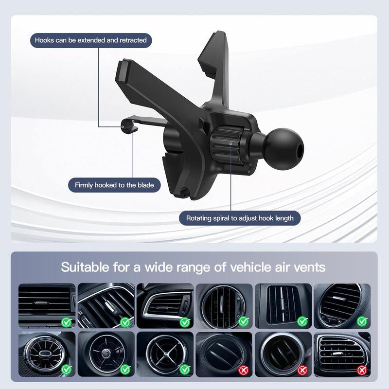 15W Wireless Fast-Charging Car Phone Mount for Foldable & Regular Smartphones, Super Stable Car Air Vent Phone Mount with Hook & Clip，One-Button 90° Rotation，One-Button Automatic Clamping，Compatible with Iphone, Samsung, Google and Other Smartphones