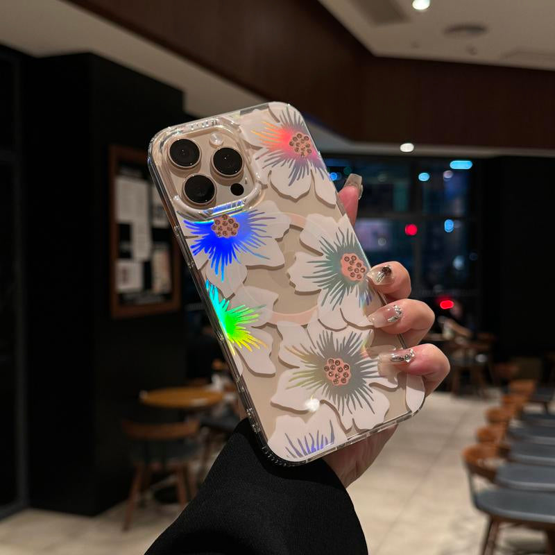 Flower Laser Simple Transparent Phone Case Supports Magnetic Attraction Nic Phone Case, Tuff Phone Cases Smartphone Protection Floral Protective Shockproof Casing