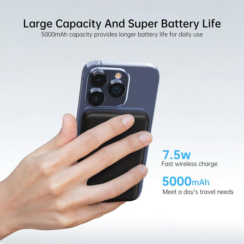 Magnetic Wireless Charging Power Bank,For Magsafe Portable Charger, 5000Mah Magnetic Power Bank, Ultra-Thin Portable,Magnetic Power Bank for Iphone 16/16 Pro/16 Pro Max, Iphone 15/14/13/12 Series