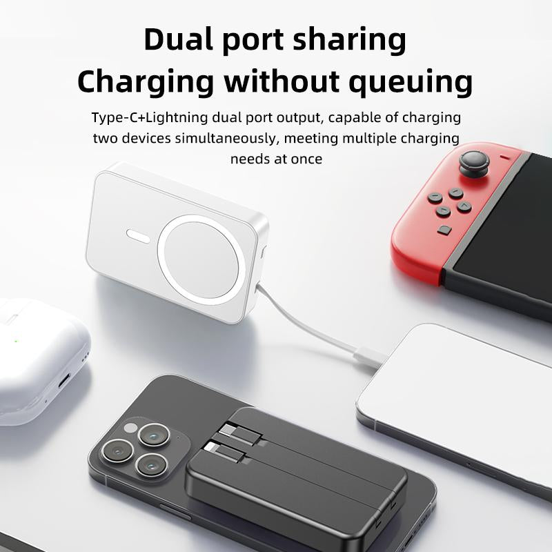 USB-C 10000Mah 20W Magnetic Mini Wireless Power Bank with Built-In Cord, Display, Wireless Charging, Compact Design, Magsafe Charger - Shell Smartphone Chargeable Magnetic Power Bank Power Bank Portable Charger Cable White