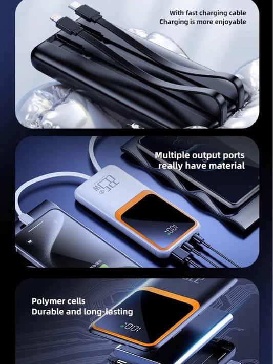 Portable Charger Power Bank with Built-In Lightning and Type C Cables, 10,000 Mah of Power Bank with 4 Outputs 2 Inputs 22.5W Fast Charging Power Bank for Samsung, Android, Iphone, Ipad.