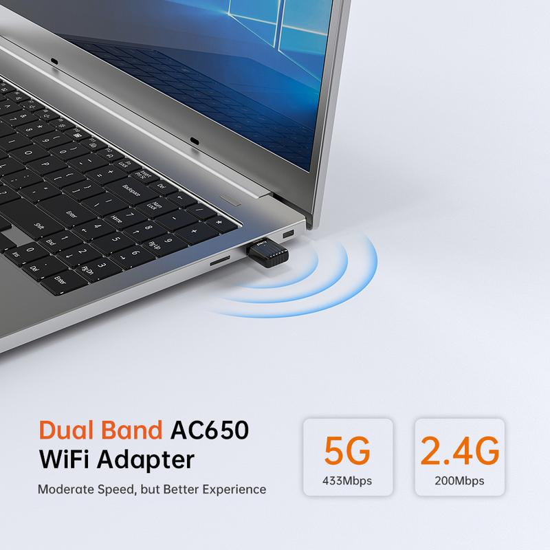 Plery USB Wifi Adapter for Desktop PC, 5G 2.4G Dual Band Wifi Dongle 802.11AC 650Mbps Wireless Network Adapter for Laptop, Compatible with Windows 11/10/8.1/8/7/XP