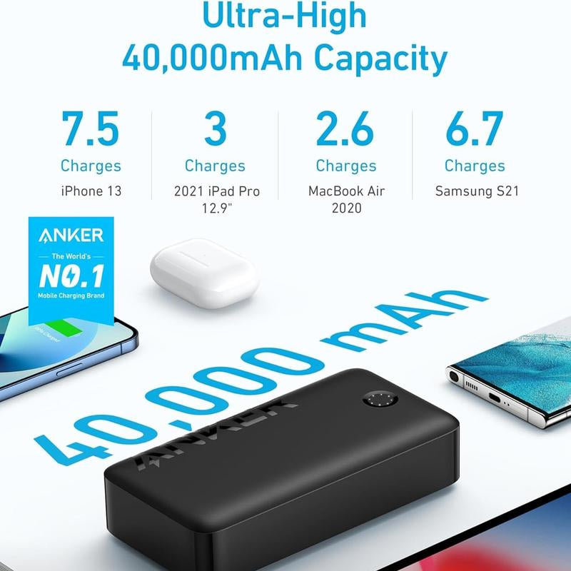 Anker Power Bank 40,000Mah 30W USB-C High-Speed Battery Pack, for Macbook, Iphone 15/14/13/12 Series, Samsung Galaxy, Ipad, Travel Gadgets, and More