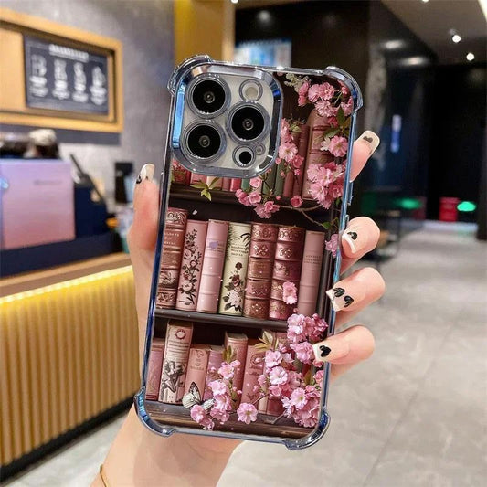 Cartoon Bookshelf Pattern TPU Phone Case for Iphone 16 15 14 Pro Max 13 12 11 plus Four-Corner Pad Anti-Drop Protective Case #YGSJDSJ3
