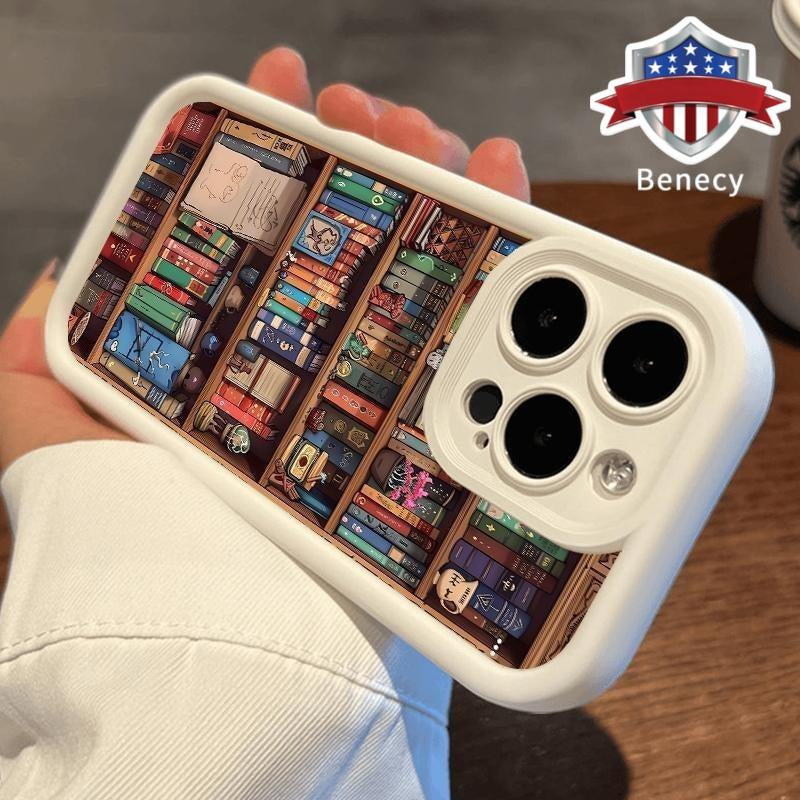 Cartoon Bookshelf Pattern TPU Phone Case for Iphone 17 Pro Max 16 15 14 plus 13 12 11 Air XR X XS plus Shockproof Non Slip Military-Grade Protective Silicone Cover