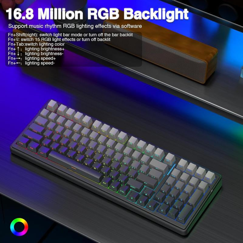 AULA F99 Pro Wireless Mechanical Keyboard with Knob,Tri-Mode Bt5.0/Usb-C/2.4Ghz Hot Swappable Keyboard,Pre-Lubed Switches,Gasket Structure,Rgb Backlit Computer Gaming Keyboard (White&Blue&Purple)