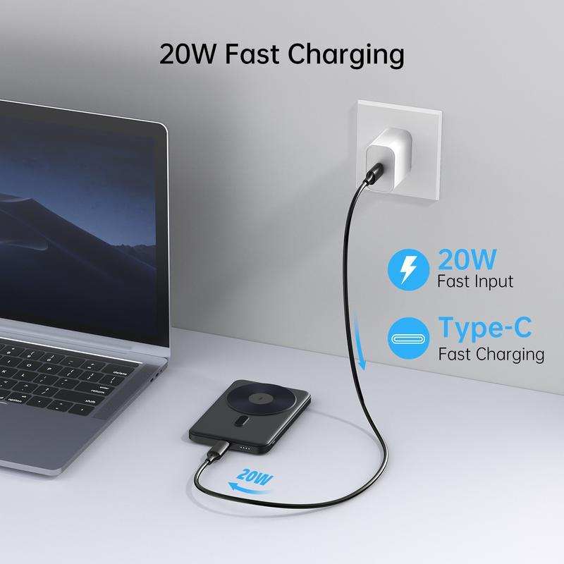 Magnetic Wireless Charging Power Bank,For Magsafe Portable Charger, 5000Mah Magnetic Power Bank, Ultra-Thin Portable,Magnetic Power Bank for Iphone 16/16 Pro/16 Pro Max, Iphone 15/14/13/12 Series
