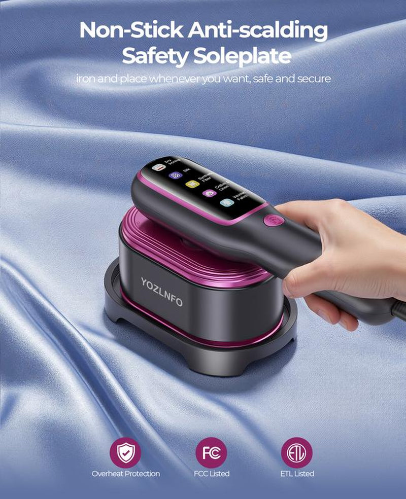 YOZLNFO Garment Steamer for Clothes, Portable Travel Clothing Steamer Iron, 5 Modes with LED Display, 15S Fast Heating, 2-In-1 Steamer & Iron, Gift for Home & Trip