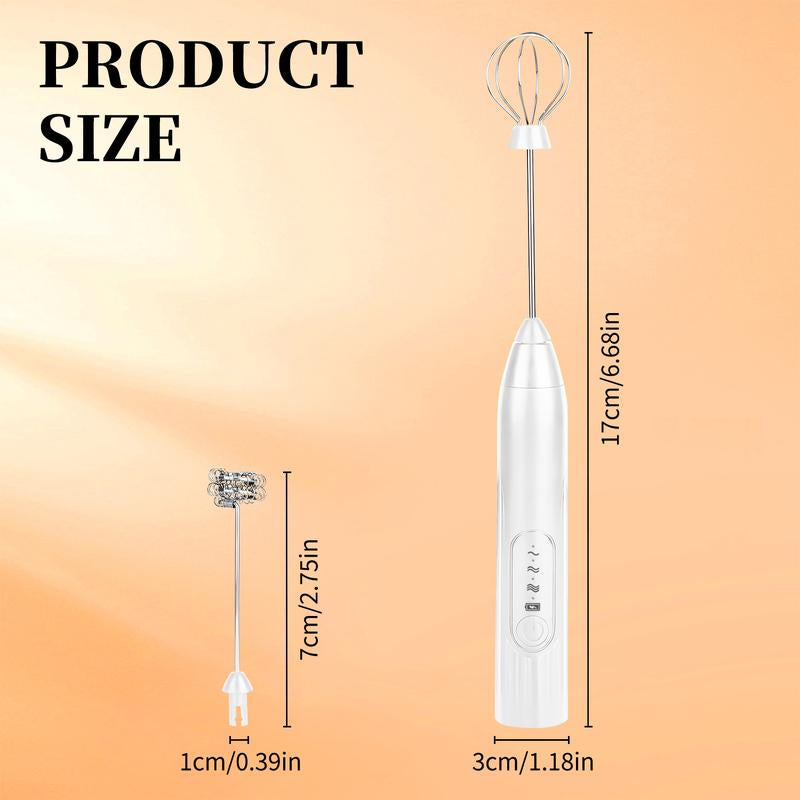 Portable Handheld Blender (White) : USB Charging Says Goodbye to the Constraints of Cables. 2 Stainless Steel Egg Whips Are Durable and Rust-Resistant. 3 Settings for Adjustment. Whether It'S Coffee Milk Foam or Egg Liquid, It Can Quickly Blend Evenly