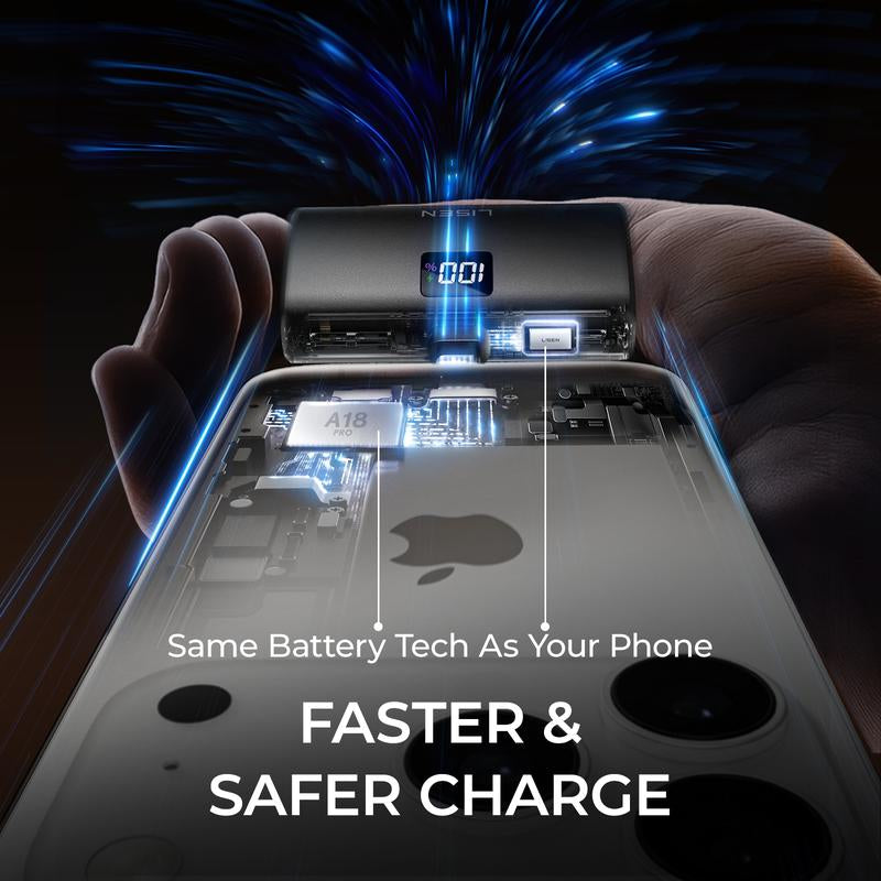 LISEN 7000mAh Portable Charger – USB-C Mini Power Bank for iPhone & Apple Watch, Travel-Friendly with Digital Display
