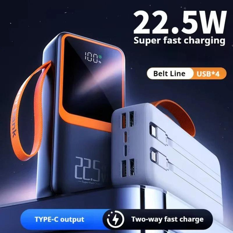 Portable Charger Power Bank with Built-In Lightning and Type C Cables, 10,000 Mah of Power Bank with 4 Outputs 2 Inputs 22.5W Fast Charging Power Bank for Samsung, Android, Iphone, Ipad.