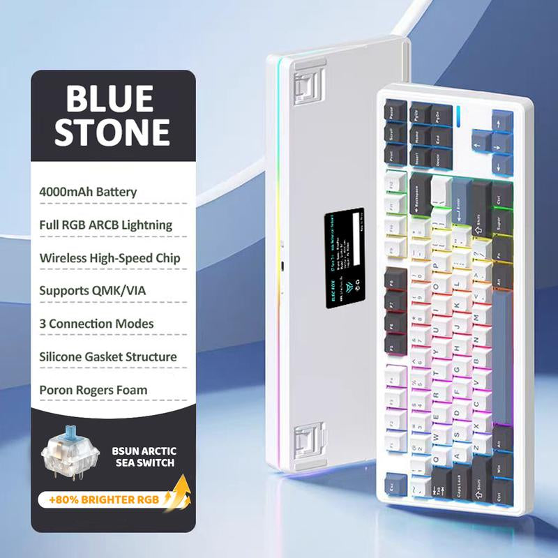 ELECFOX LINKY 87 PRO TKL Customized Mechanical Keyboard 87 Keys Wired & Wireless Bluetooth LED Gaming Keyboard