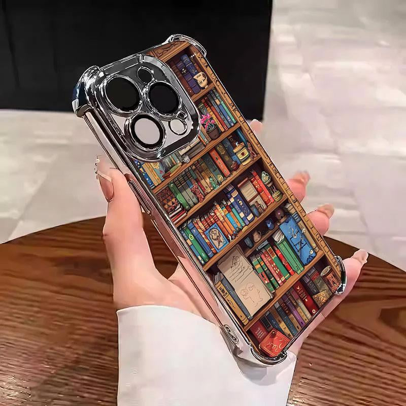 Cartoon Bookshelf Pattern TPU Phone Case for Iphone 16 15 14 Pro Max 13 12 11 plus Four-Corner Pad Anti-Drop Protective Case #YGSJDSJ3