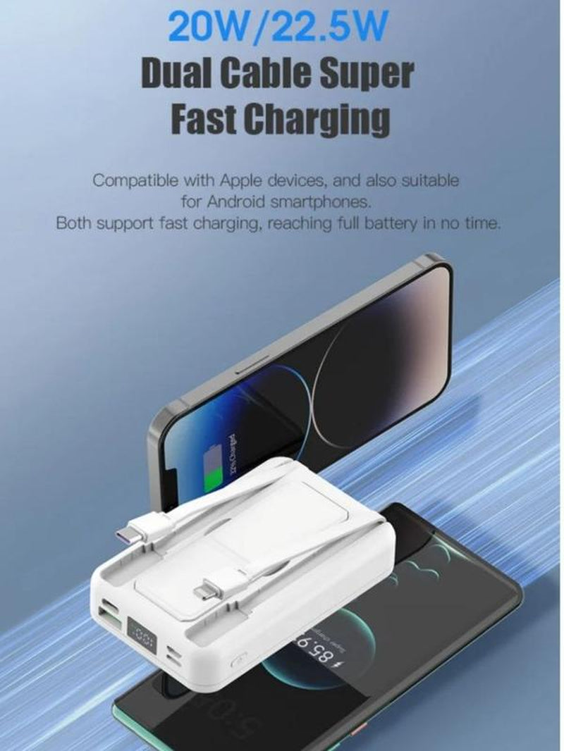 Magnetic Wireless Power Bank, 10000Mah Portable Charger with USB-C and Lightning Cables, Compatible with Iphone 16/15/14/13/12/Pro/Mini/Promax/Android, Power Bank with Phone Holder