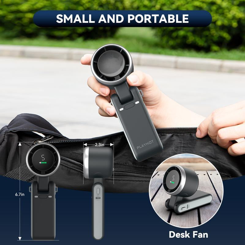 【Firesale&Freeship】2025 Popular Portable Handheld Turbo Fan, 5 Gear Wind,Up to 6 Working Hours, 3 in 1 Hand Fan Rechargeable with Air Turbo Tech Cooling Fan for Outdoor Activities, Travel, Working