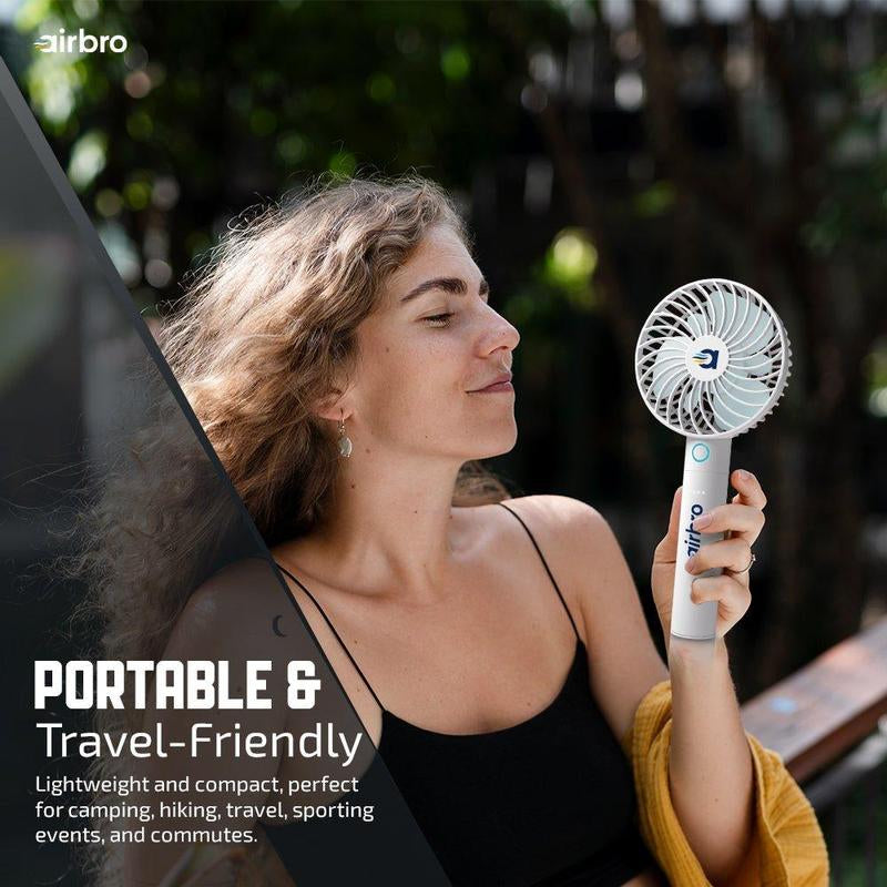 Airbro FHA-30 Handheld Portable Fan with 2600Mah Power Bank, 6-Blade Design, 3 Adjustable Speeds, and Charging Dock - Frosted White