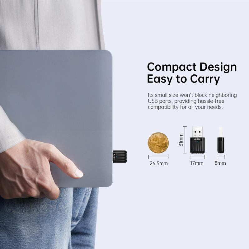 Plery USB Wifi Adapter for Desktop PC, 5G 2.4G Dual Band Wifi Dongle 802.11AC 650Mbps Wireless Network Adapter for Laptop, Compatible with Windows 11/10/8.1/8/7/XP