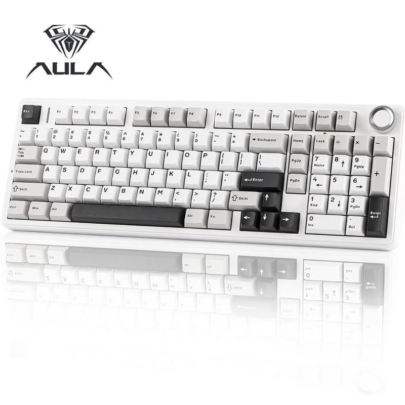 AULA F99 Pro Wireless Mechanical Keyboard with Knob,Tri-Mode Bt5.0/Usb-C/2.4Ghz Hot Swappable Keyboard,Pre-Lubed Switches,Gasket Structure,Rgb Backlit Computer Gaming Keyboard (White&Blue&Purple)