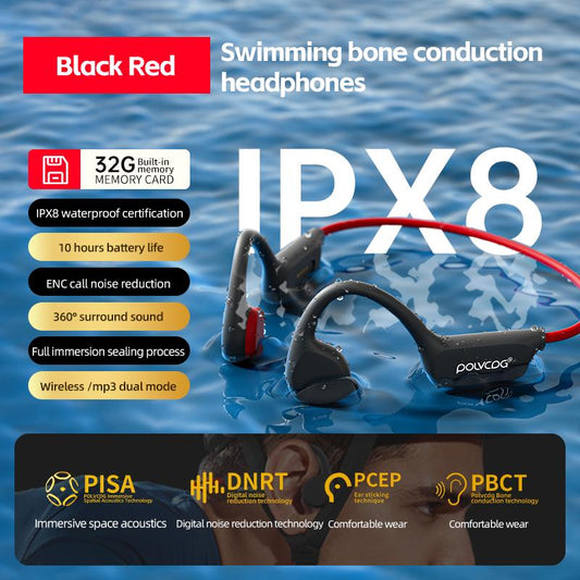 POLVCDG X7 Wireless Bone Conduction Earphones, 10H Play Time, IPX8 Waterproof, 32GB Built-In Memory, Sport Open Earphones with Volume Control, Sport Open Earphones with Volume Control, Sport Open Earphones with Volume Control