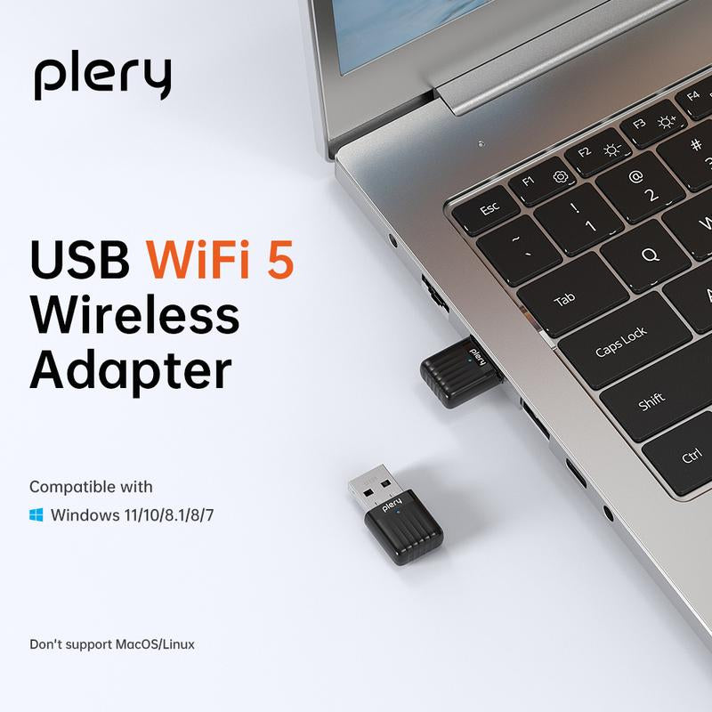 Plery USB Wifi Adapter for Desktop PC, 5G 2.4G Dual Band Wifi Dongle 802.11AC 650Mbps Wireless Network Adapter for Laptop, Compatible with Windows 11/10/8.1/8/7/XP