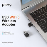Plery USB Wifi Adapter for Desktop PC, 5G 2.4G Dual Band Wifi Dongle 802.11AC 650Mbps Wireless Network Adapter for Laptop, Compatible with Windows 11/10/8.1/8/7/XP