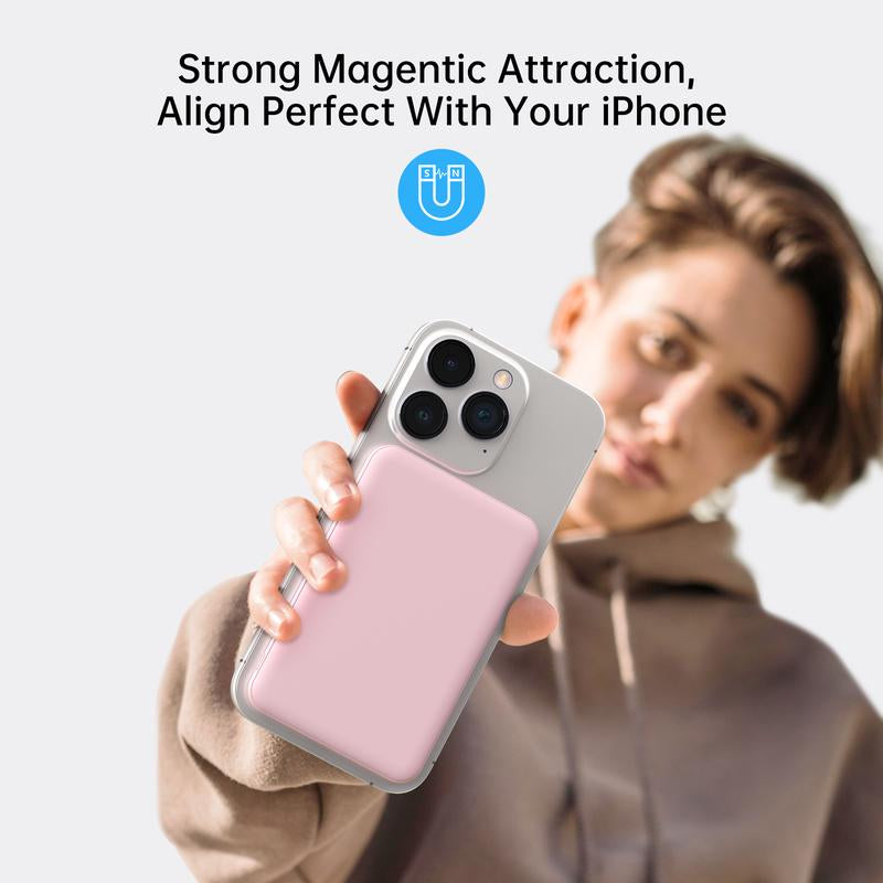 Magnetic Wireless Charging Power Bank,For Magsafe Portable Charger, 5000Mah Magnetic Power Bank, Ultra-Thin Portable,Magnetic Power Bank for Iphone 16/16 Pro/16 Pro Max, Iphone 15/14/13/12 Series
