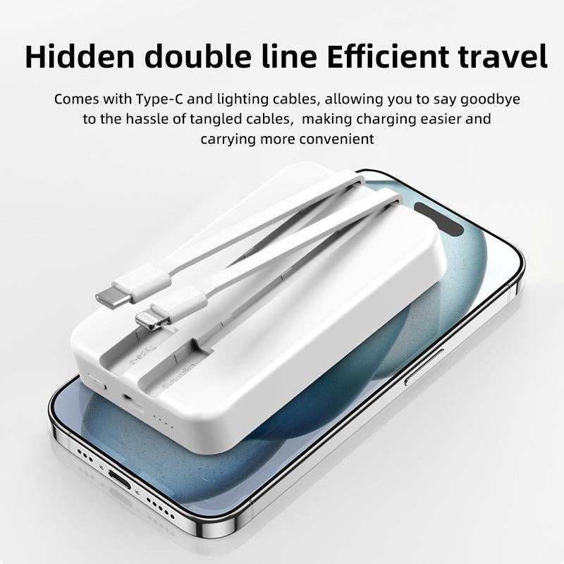 USB-C 10000Mah 20W Magnetic Mini Wireless Power Bank with Built-In Cord, Display, Wireless Charging, Compact Design, Magsafe Charger - Shell Smartphone Chargeable Magnetic Power Bank Power Bank Portable Charger Cable White