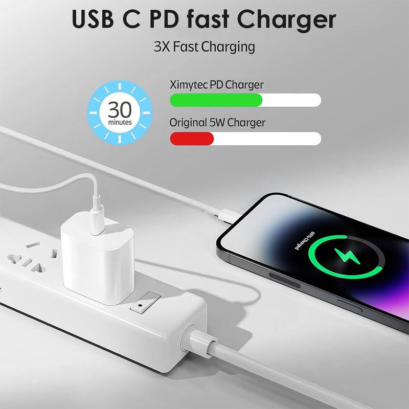 Buy 1 Get 1 Free: 4-Pcs 20W PD Fast Charger Block & 5Ft Type-C to Light Ning Cable for I Phone 14/13/12/11, I Pad - Travel Ready，Smartphones with Other CC Interfaces