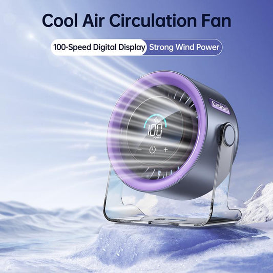 Coolhill Desktop Fan Turbo Table Fan for Office 100-Speed Digital Display Low Noise Rechargeable Battery Dual Adjustment Modes
