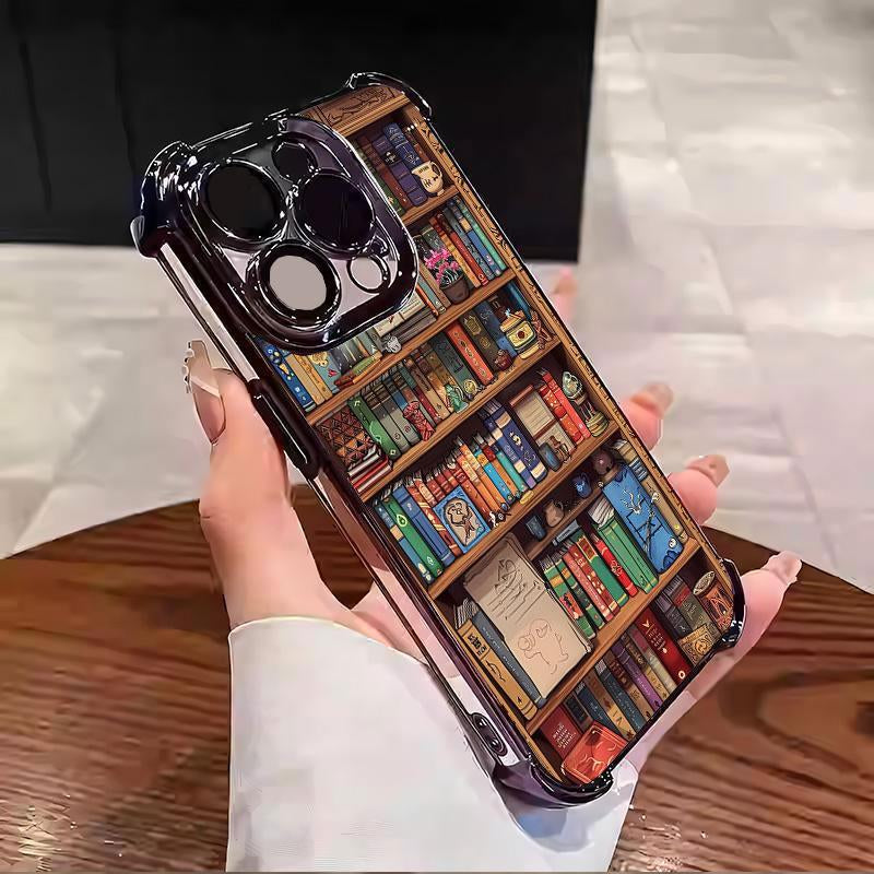 Cartoon Bookshelf Pattern TPU Phone Case for Iphone 16 15 14 Pro Max 13 12 11 plus Four-Corner Pad Anti-Drop Protective Case #YGSJDSJ3