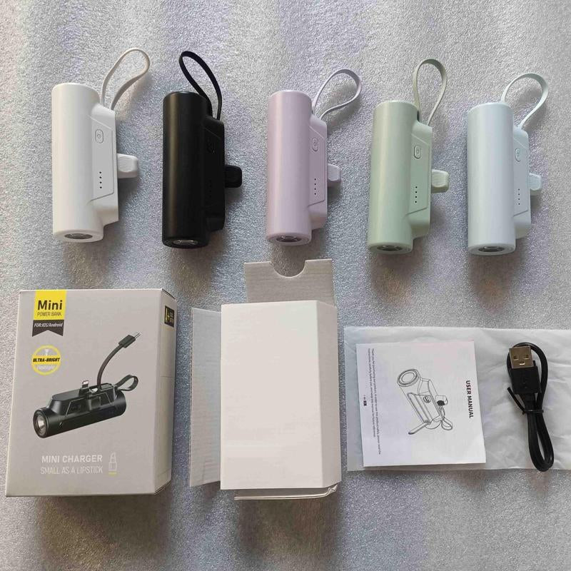 Portable Power Bank, 1 Count 5000Mah Mini Power Bank with Built-In USB-C Cable & Phone Holder, Fast Charging Power Bank for Iphone Samsung Android, Charger Connector, Battery Rechargeable, Electronics Accessories