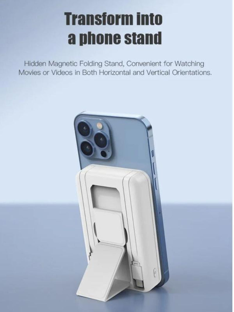 Magnetic Wireless Power Bank, 10000Mah Portable Charger with USB-C and Lightning Cables, Compatible with Iphone 16/15/14/13/12/Pro/Mini/Promax/Android, Power Bank with Phone Holder