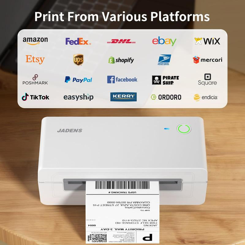 JADENS Shipping Label Printer 668BT, Bluetooth Wireless Thermal Label Printer, Compatible with Ios, Android, Windows, Mac, Chromebook, Widely Used for Etsy, Ebay, Shopify, USPS