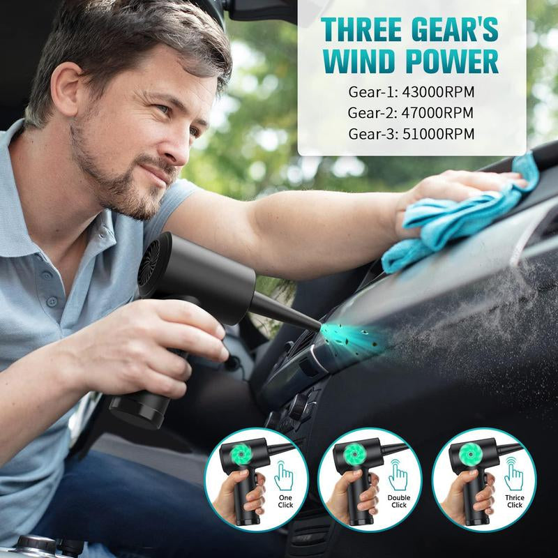 Compressed Air Duster, 1 Set 3-Gear 51000Rpm Electric Air Duster, Portable 4000Mah Rechargeable Cordless Air Blower with Led Light, Electronic Gadgets Home Cleaning Tool, Camera Cleaner