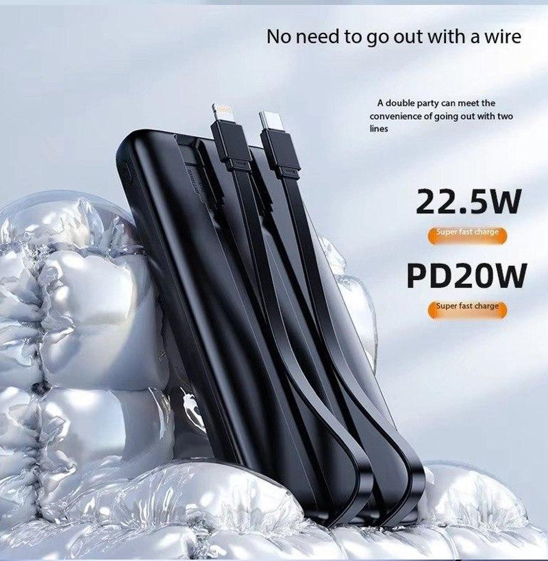 Portable Charger Power Bank with Built-In Lightning and Type C Cables, 10,000 Mah of Power Bank with 4 Outputs 2 Inputs 22.5W Fast Charging Power Bank for Samsung, Android, Iphone, Ipad.