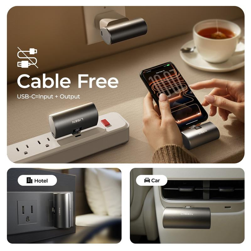 LISEN 7000mAh Portable Charger – USB-C Mini Power Bank for iPhone & Apple Watch, Travel-Friendly with Digital Display