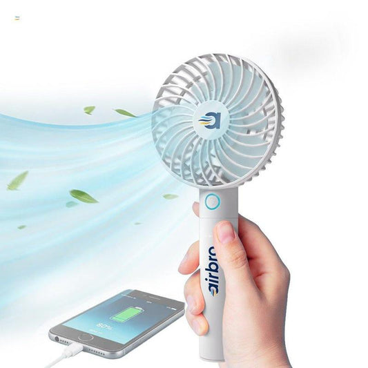 Airbro FHA-30 Handheld Portable Fan with 2600Mah Power Bank, 6-Blade Design, 3 Adjustable Speeds, and Charging Dock - Frosted White