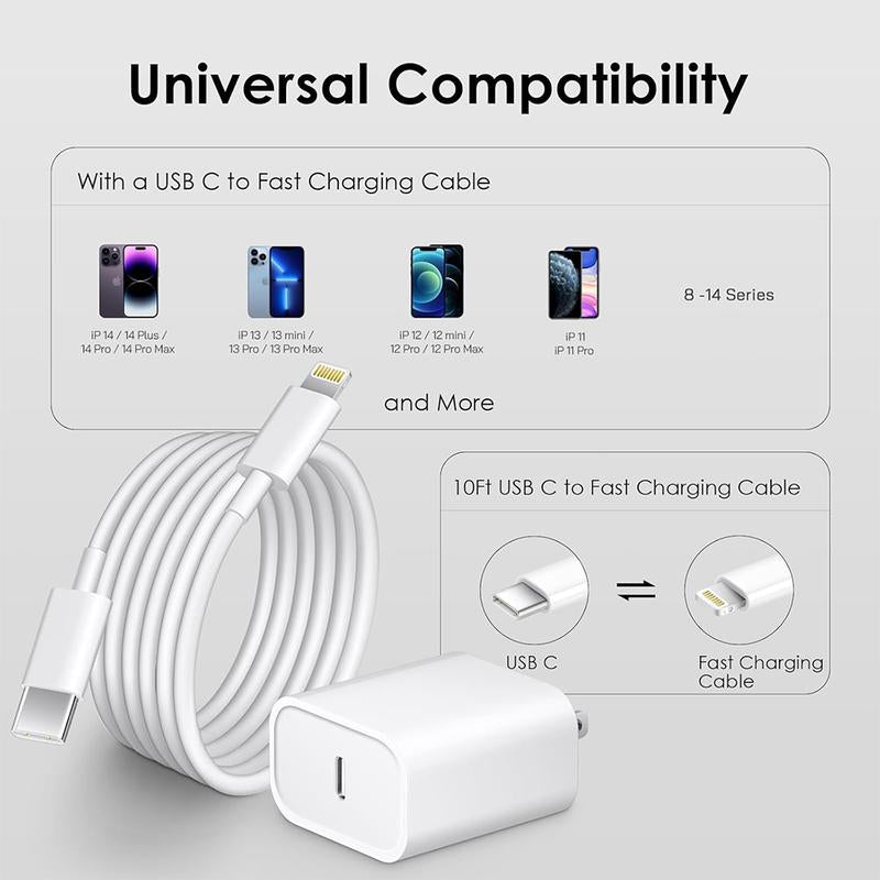 Buy 1 Get 1 Free: 4-Pcs 20W PD Fast Charger Block & 5Ft Type-C to Light Ning Cable for I Phone 14/13/12/11, I Pad - Travel Ready，Smartphones with Other CC Interfaces