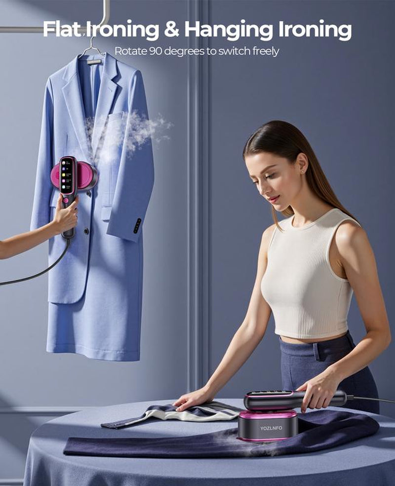 YOZLNFO Garment Steamer for Clothes, Portable Travel Clothing Steamer Iron, 5 Modes with LED Display, 15S Fast Heating, 2-In-1 Steamer & Iron, Gift for Home & Trip