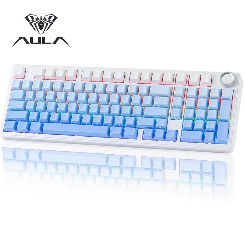 AULA F99 Pro Wireless Mechanical Keyboard with Knob,Tri-Mode Bt5.0/Usb-C/2.4Ghz Hot Swappable Keyboard,Pre-Lubed Switches,Gasket Structure,Rgb Backlit Computer Gaming Keyboard (White&Blue&Purple)