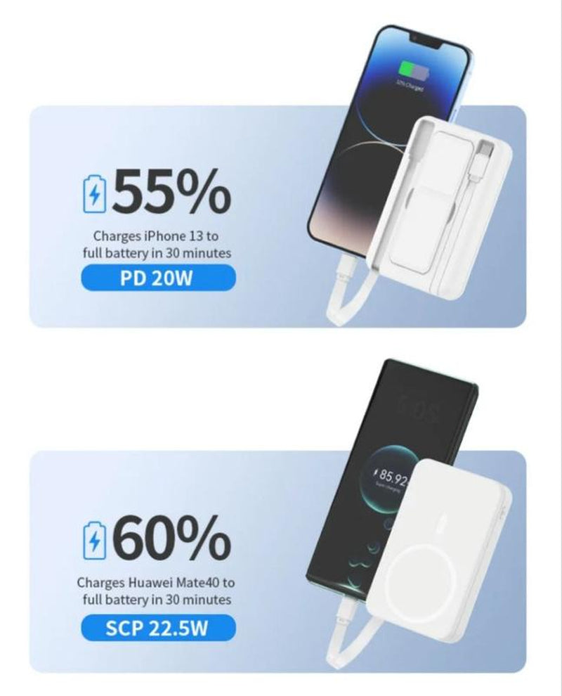 Magnetic Wireless Power Bank, 10000Mah Portable Charger with USB-C and Lightning Cables, Compatible with Iphone 16/15/14/13/12/Pro/Mini/Promax/Android, Power Bank with Phone Holder