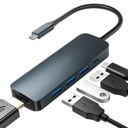 USB C Hub, 5 in 1 Multport Adapter to 4K HDMI, 3 USB 3.0, 100W PD Charging for Macbook Pro Air Dell Lenovo HP Laptops (Grey)