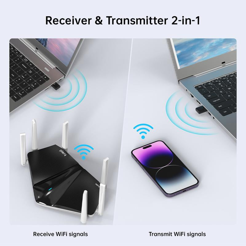 Plery USB Wifi Adapter for Desktop PC, 5G 2.4G Dual Band Wifi Dongle 802.11AC 650Mbps Wireless Network Adapter for Laptop, Compatible with Windows 11/10/8.1/8/7/XP