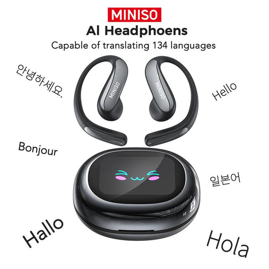 MINISO Wireless Earbuds MS203 with Bluetooth, Featuring a Color Touchscreen, Ergonomic Design, 40-Hour Battery Life, and Multilingual Support.