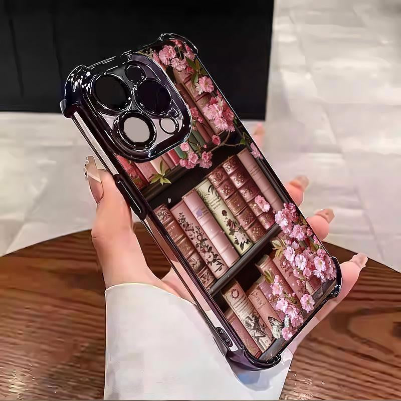 Cartoon Bookshelf Pattern TPU Phone Case for Iphone 16 15 14 Pro Max 13 12 11 plus Four-Corner Pad Anti-Drop Protective Case #YGSJDSJ3