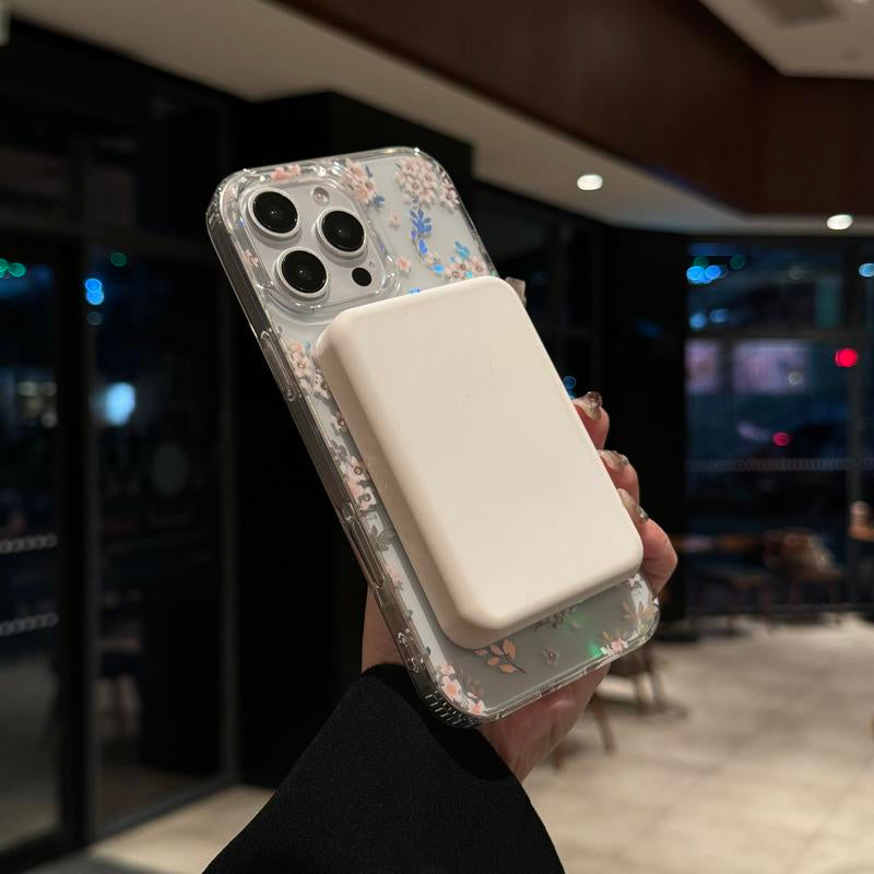 Flower Laser Simple Transparent Phone Case Supports Magnetic Attraction Nic Phone Case, Tuff Phone Cases Smartphone Protection Floral Protective Shockproof Casing