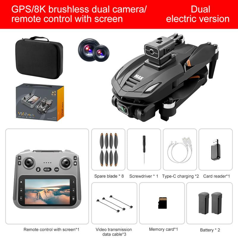 2025 NEW V168 MAX Drone with 4.5" Screen, GPS Return, Dual Cameras, Foldable Design, 2 Batteries | Modern Drone Design, Stable Flight Techno,Brushless Motor, Remote Control Toy