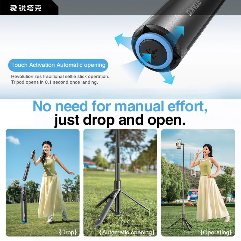 60"Portable Selfie Tripod with Remote,One Click Open, Wireless Remote Included.For Cellphone.