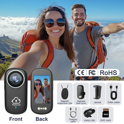 Flycloud One 4K Mini Camera for Waterproof, Anti-Shake, 3-4 Hours of Battery Life, Suitable for Pet, Travel, Adventure, and Meeting and Daily Recording